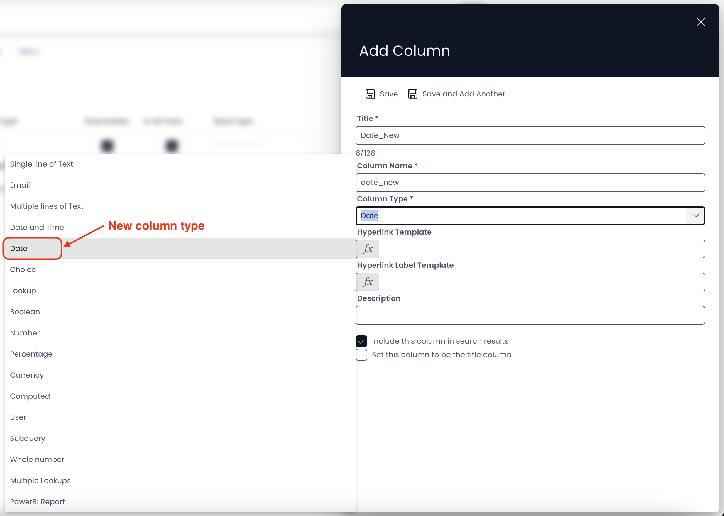 Image showing new Date column type